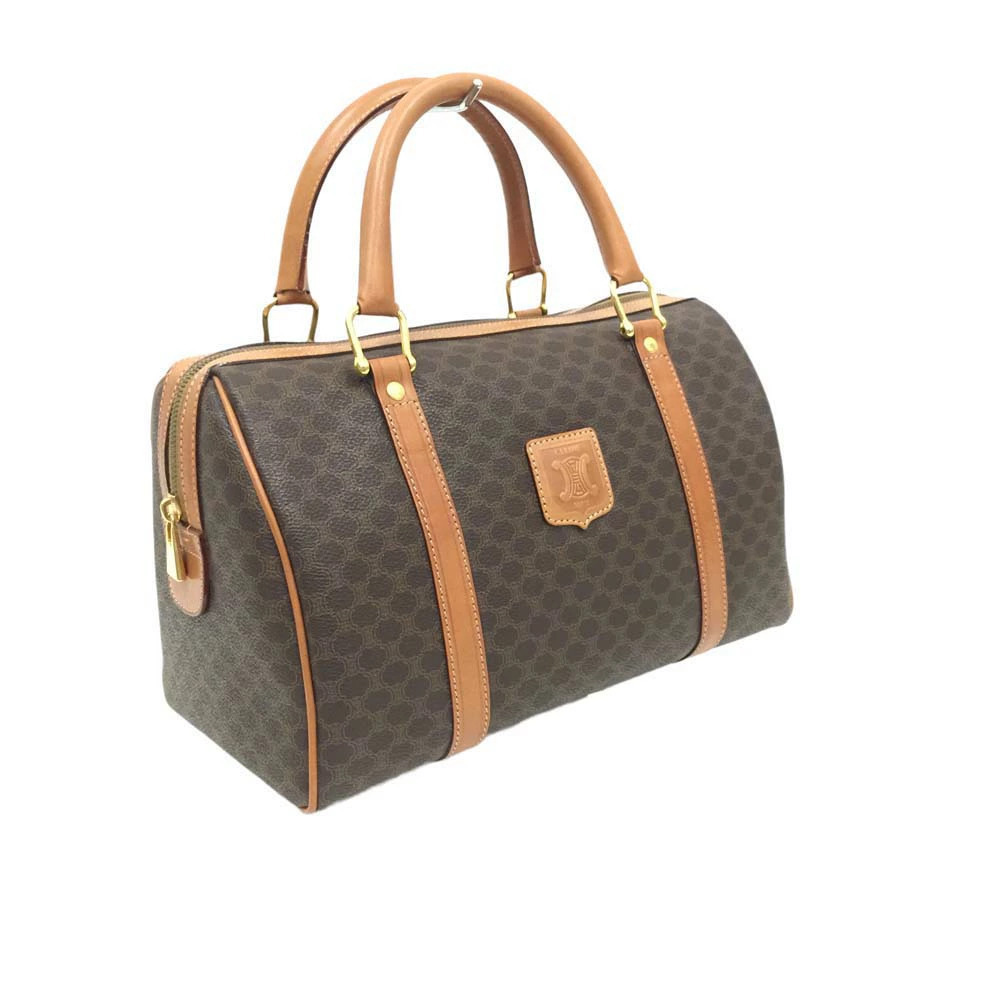 Celine Boston Bag Handbag Macadam Handheld Brown Dark Leather Retro